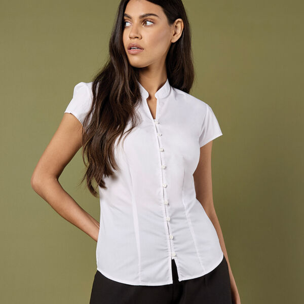 Kustom Kit Ladies Cap Sleeve V Neck Tailored Continental Blouse Thumbnail