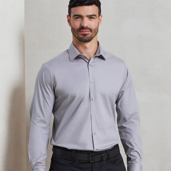 Stretch fit cotton poplin long sleeve shirt Thumbnail