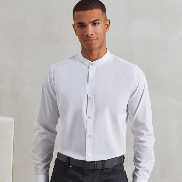 Banded collar grandad long sleeve shirt Thumbnail
